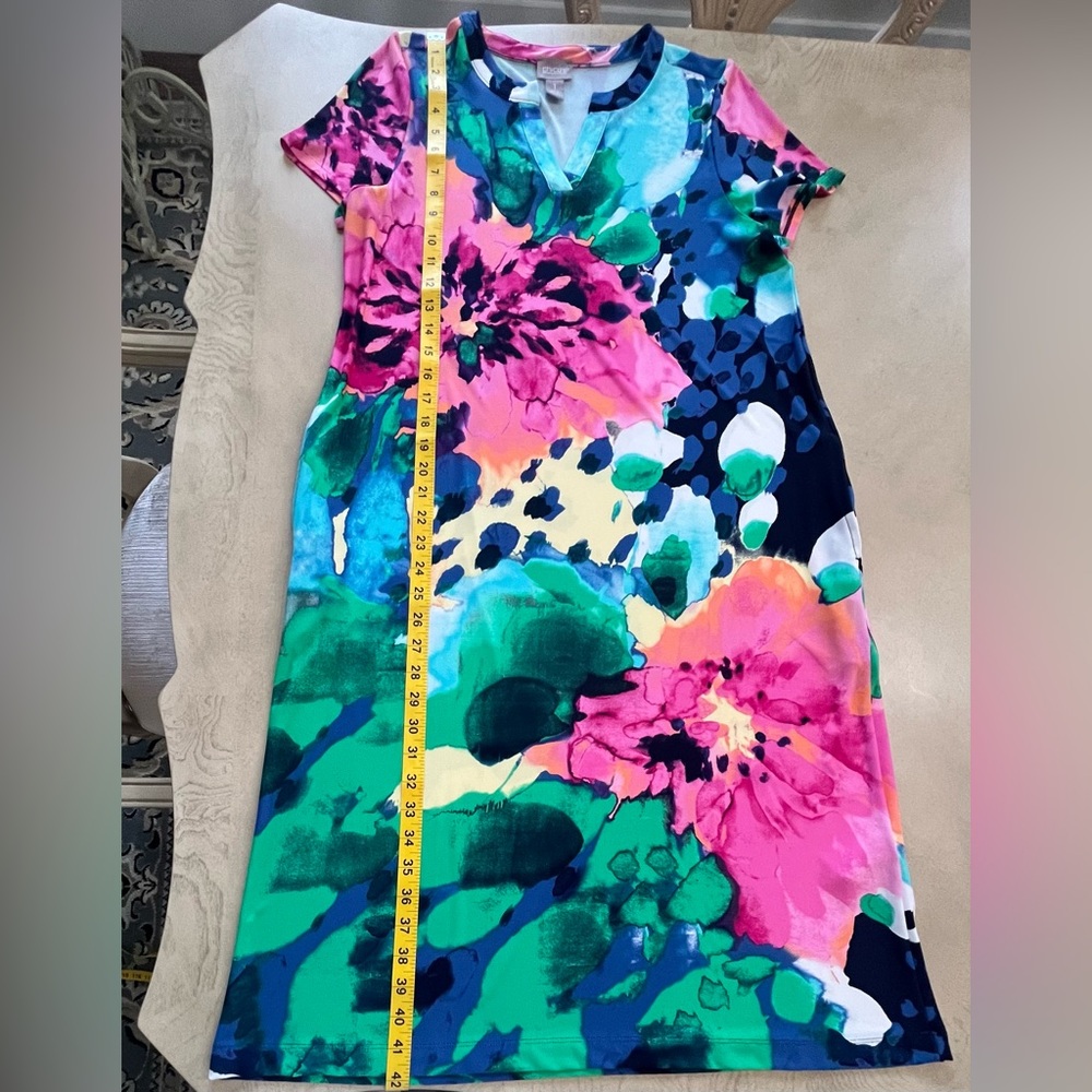 Chico's Bold Floral V-Neck Maxi Dress in Pink, Green & Blue - Picture 11 of 12